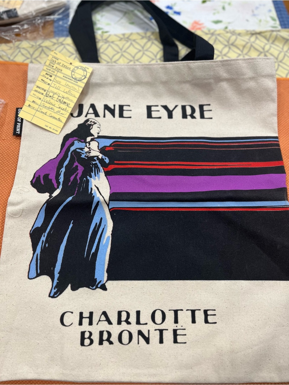 Jane Eyre Canvas Tote Bag by  - Neutral with Black & Purple Artwork
